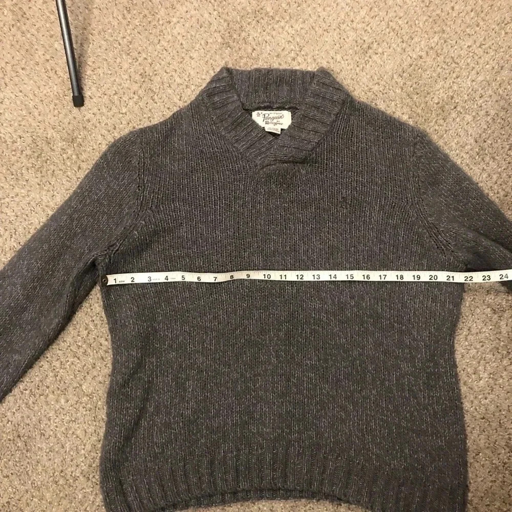 Penguin Gray Cotton Pullover Knit Pullover V-neck Sweater Size XL - Picture 10 of 11